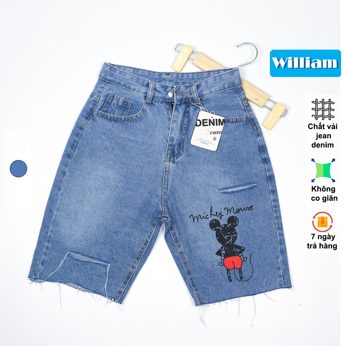 [HCM]Quần jean ngố nữ quần lửng hình chuột Mickey cực ngầu William - AT10S