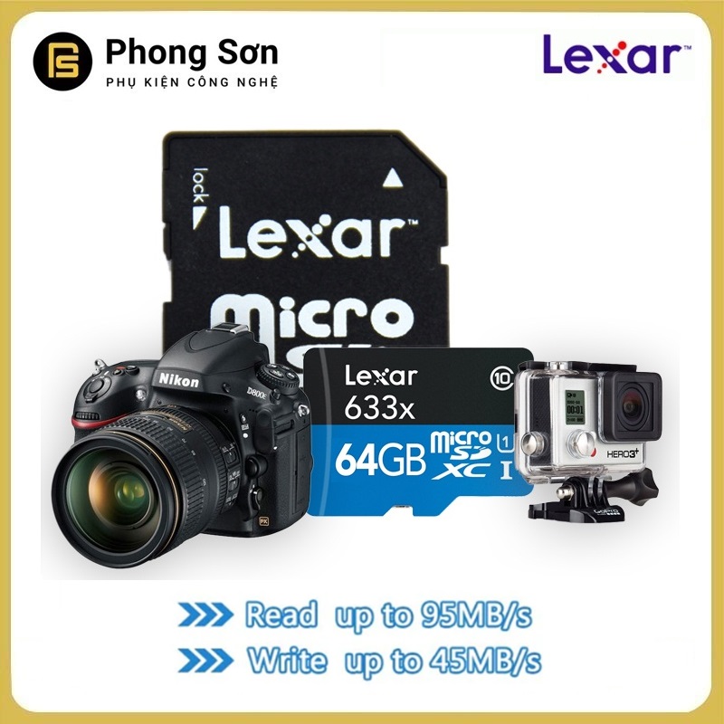 Thẻ nhớ Lexar  64GB Micro SDHC 633X (95MB/s) A1 4k, dùng cho máy ảnh, flycam, camera hành động, camera IP, chịu nhiệt cao ,BH 60 Tháng