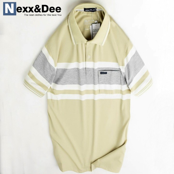 Áo thun polo nam kẻ sọc ngang có cổ bẻ trung niên có túi cá sấu cao cấp PL25