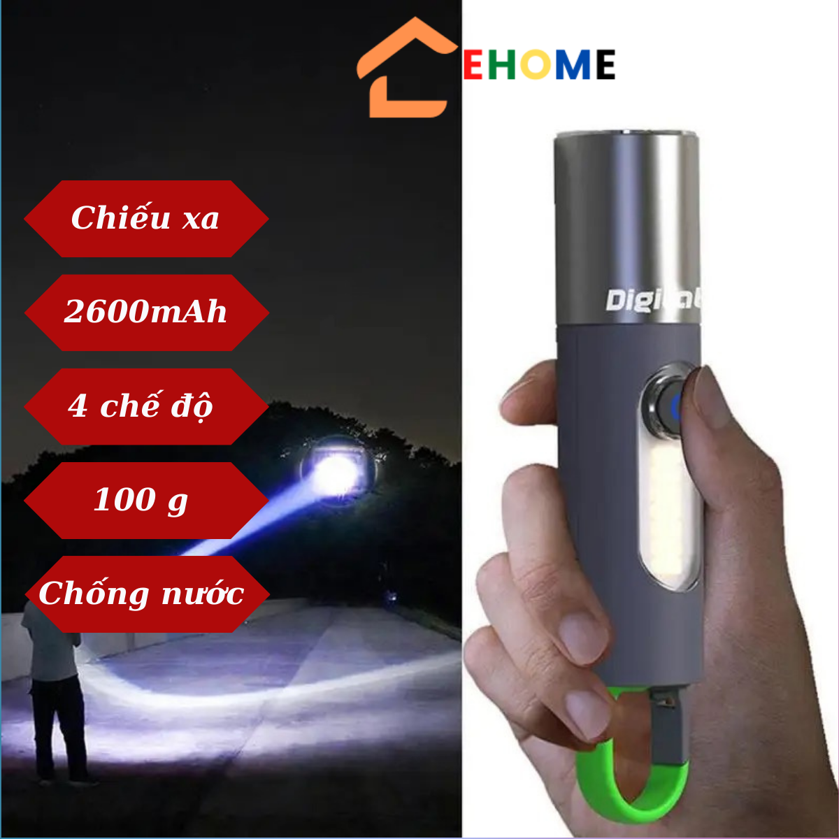 Đèn pin chiếu xa đèn bin mini gắn xe đạp cắm trại dã ngoại chiếu sáng 1000m pin 18650 1200 mah