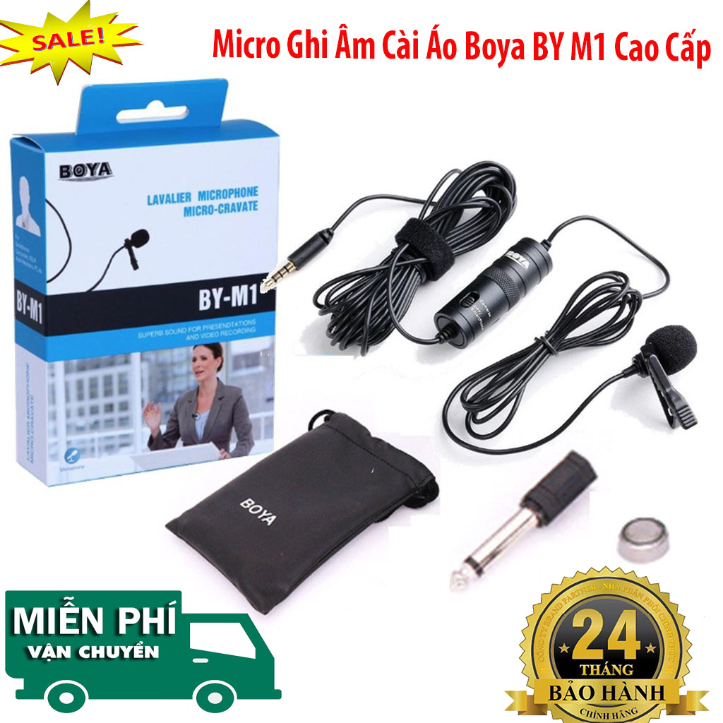 Micro ghi âm cài áo boya by m1 mic thu âm cho điện thoại và máy ảnh boya by-m1 âm thanh trung thực độ nhạy cao không bị mất bass khi ở xa bảo hành 24 tháng