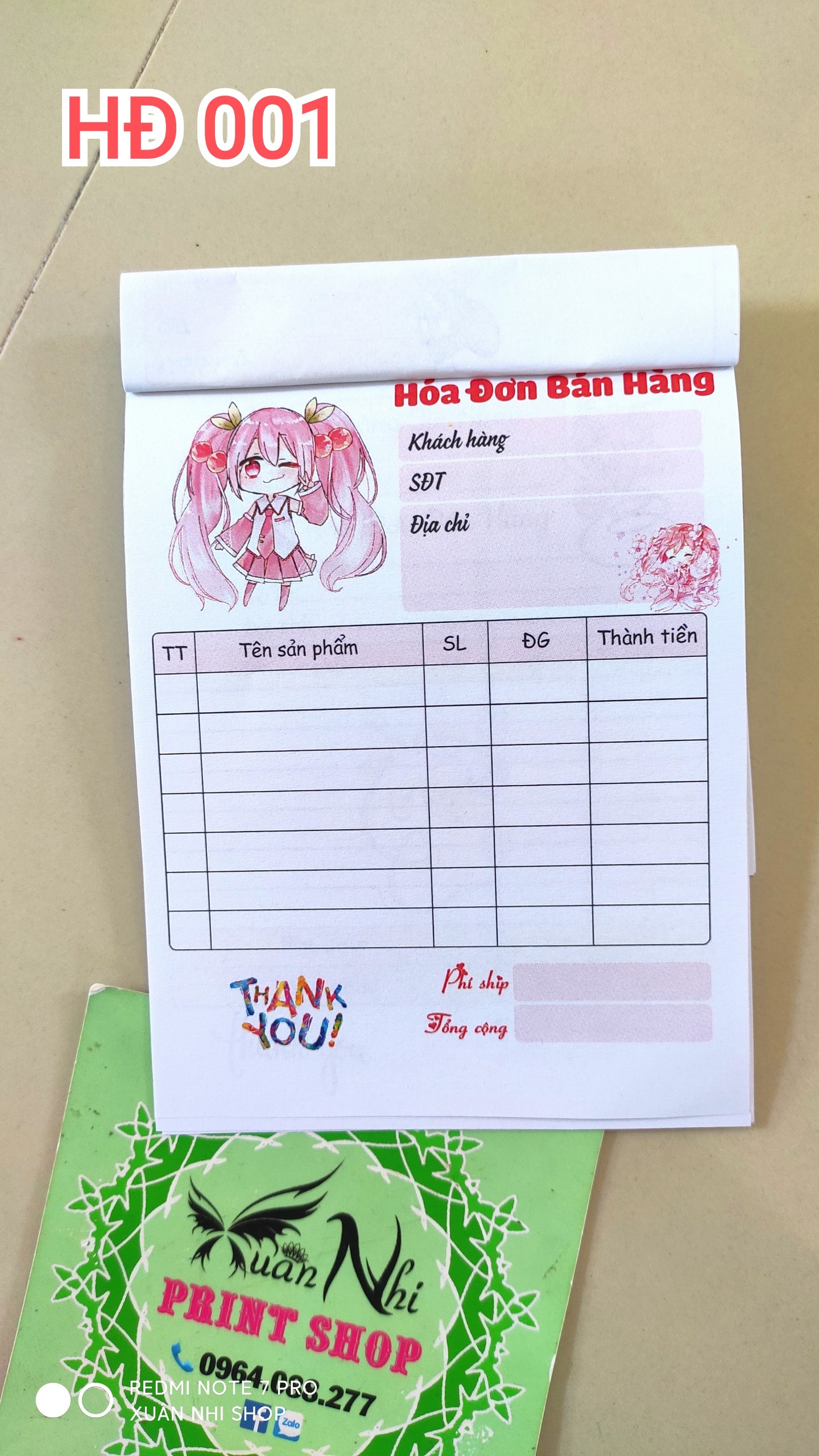 Hóa đơn bán lẻ cute (PART 1), HÀNG CÓ SẴN, mẫu thiết kế độc quyền (Mã 001 đến 008). 1 quyển 100 tờ, giấy photo định lượng 70, 1 liên, kích thước 10.2x14.5 A6
