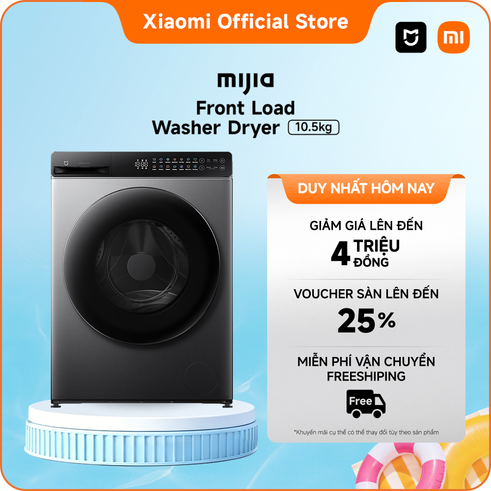 Xiaomi Máy Giặt Sấy Mijia Front Load Washer Dryer 10.5kg | Lồng Giặt Siêu Lớn Cho Hiệu Quả Giặt Sấy Vượt Trội | Loại Bỏ Tới 99,99% Vi Khuẩn Với Chu Trình Giặt Hơi Nước | Điều Khiển Ứng Dụng Mi Xiaomi Home