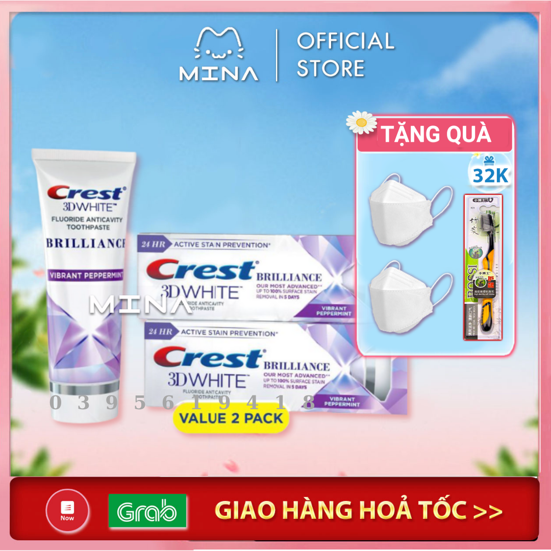 Kem đánh răng Crest 3D White Brilliance 110g - Làm trắng răng vượt trội hơi thở thơm mát