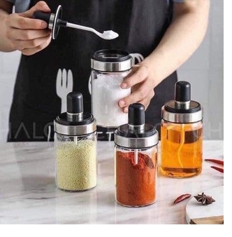Hũ đựng gia vị thuỷ tinh Hũ gia vị kèm muỗng Lọ đựng gia vị 250ml