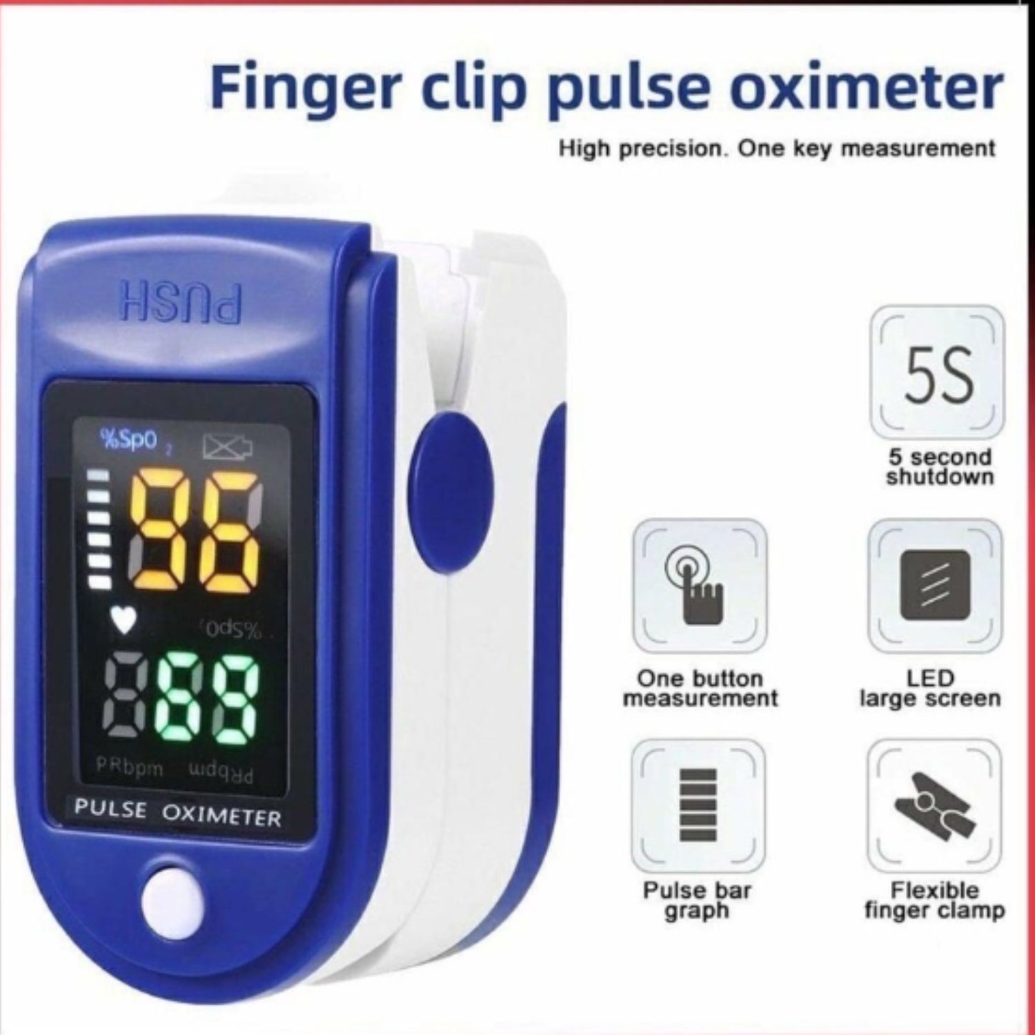 Máy đo nồng độ oxy trong máu kẹp ngón tay SPO2 pin rời, màu ngẫu nhiên