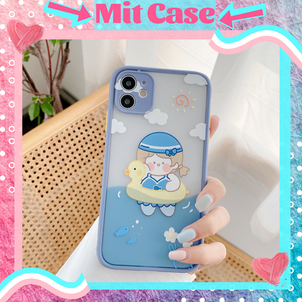 🌸VIDEO THẬT🌸 Ốp Lưng iPhone Ố Lưng Nhám Viền Màu Chống Sốc Viền Dẻo Hình Bé Gái Bơi Phao Cute Xinh iPhone 6/6s/6plus/6splus/7plus/8plus/x/xs/xs max/11/11 pro max/12/12 pro max