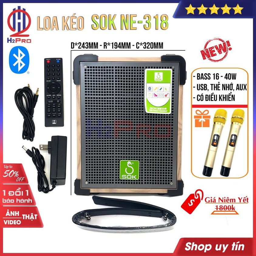 [ Loa Kéo Chính Hãng Giá Rẻ ] Loa Kéo Di Động Sok Ne-318 (Bass 1.6 Tấc Xịn), Loa Kéo Nhỏ Gọn Đa Năng Tích Hợp 2 Micro Karaoke Cao Cấp Dùng Nghe Nhạc, Hát Karaoke, Phụ Kiện Nên Có Cho Các Tín Đồ Du Lịch, Bảo Hành 1 Năm Trên Toàn Quốc.