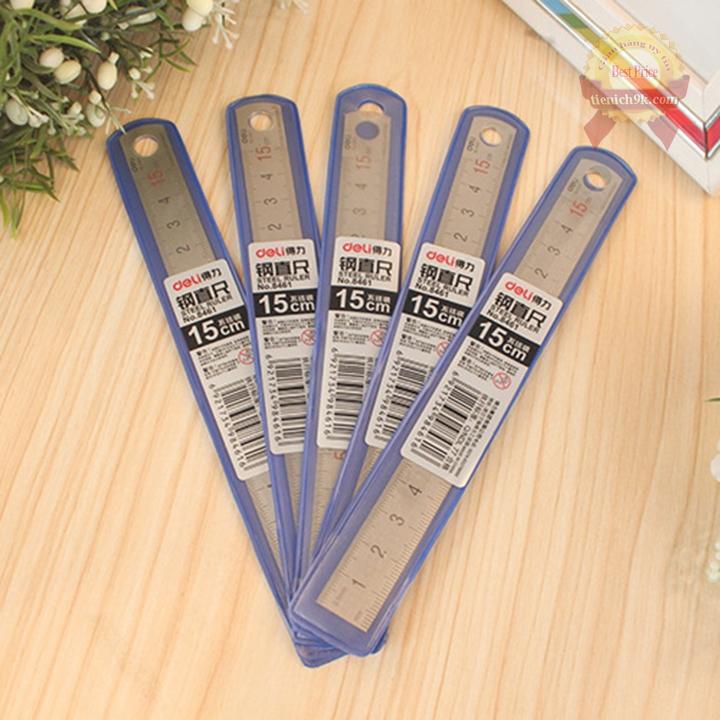 Thước kẻ sắt kim loại lá thép DELI cao cấp – 15cm, 20cm, 30cm