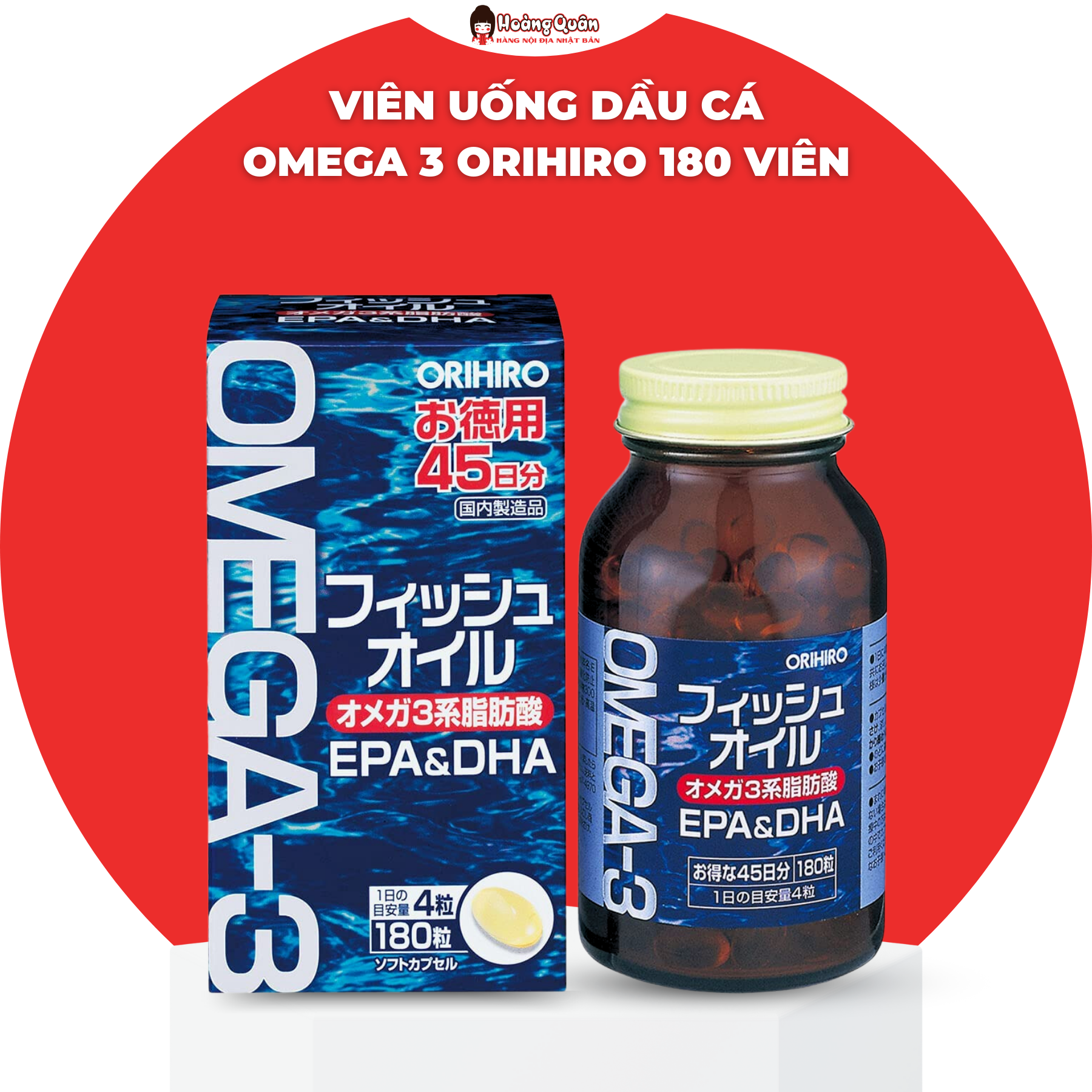 Viên Uống Dầu Cá Omega 3 Orihiro Nhật Bản 180 Viên