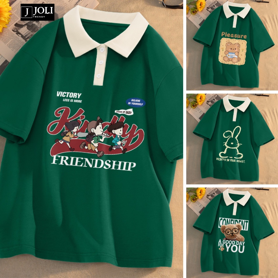 Áo Polo Unisex Mã PL Màu Xanh Phối Cổ Be Form Rộng Tay Lỡ Cho Nam Nữ