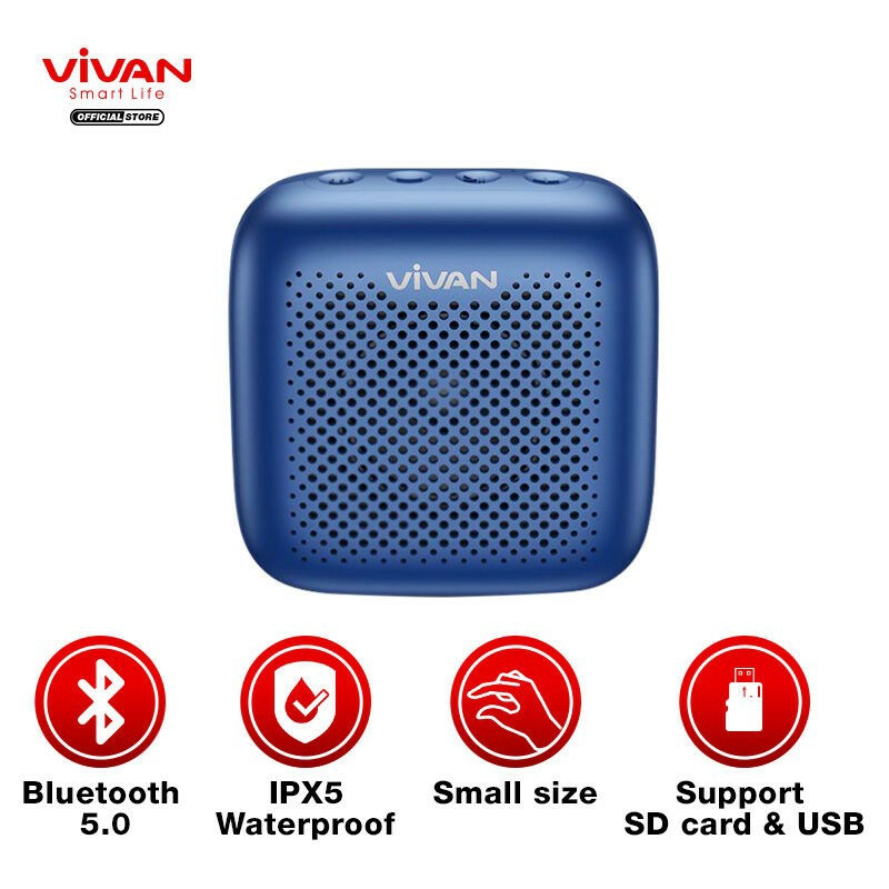 Loa Bluetooth 5.0 mini Vivan VS1 chống nước-bảo hành 12 tháng-kết nối được 2 cái cùng loại- tặng 1 đèn led USB siêu sáng