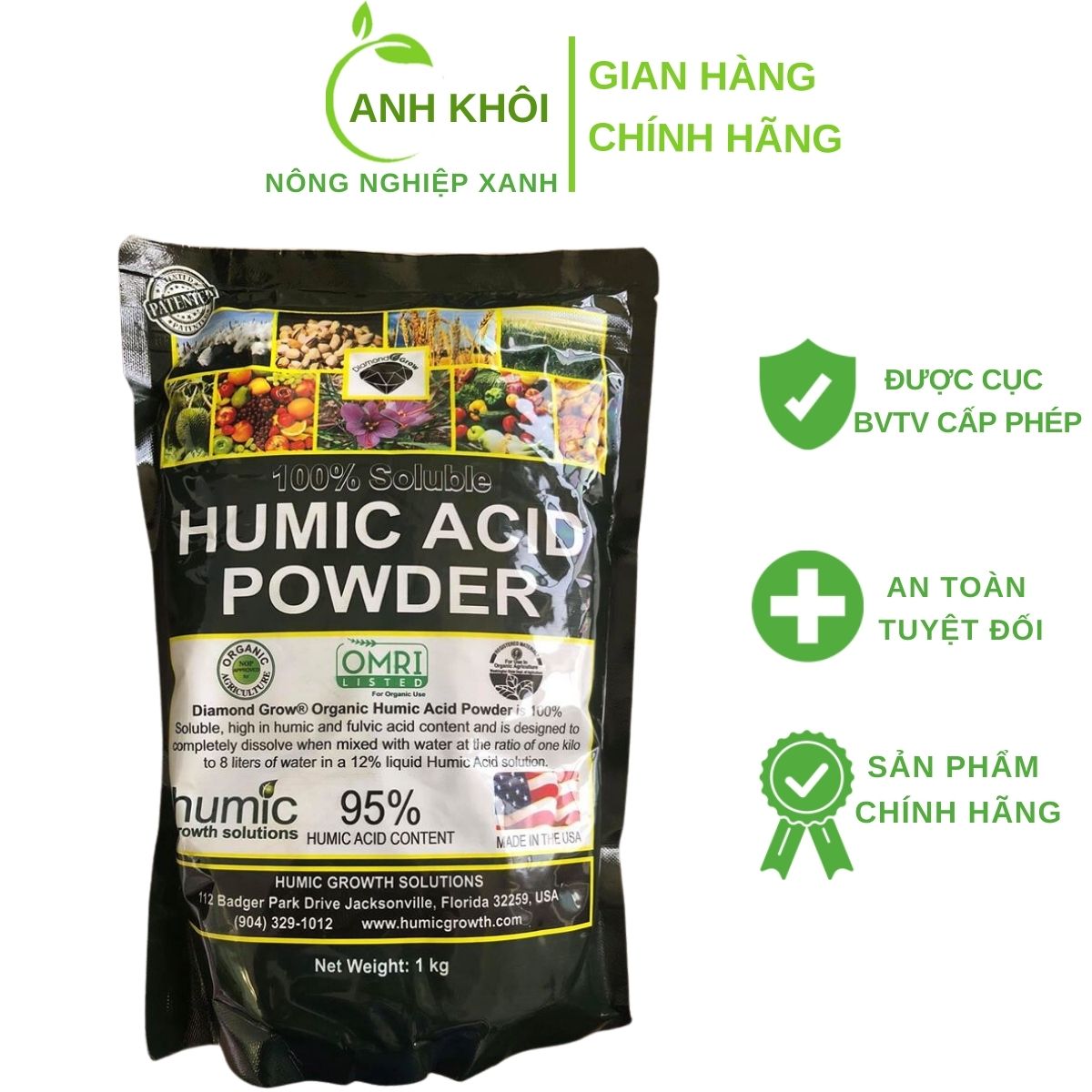 Phân bón humic usa nhập khẩu mỹ - humic acid powder 1 kg- siêu kích rễ - nâng ph