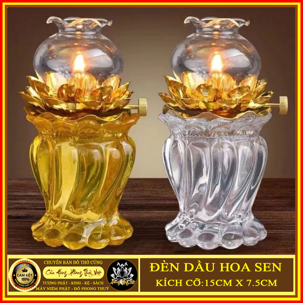 Đèn Dầu Hoa Sen Đèn dầu thờ cúng - Nhỏ gọn, tiện dụng, bấc dài, cháy lâu, độ bền cao