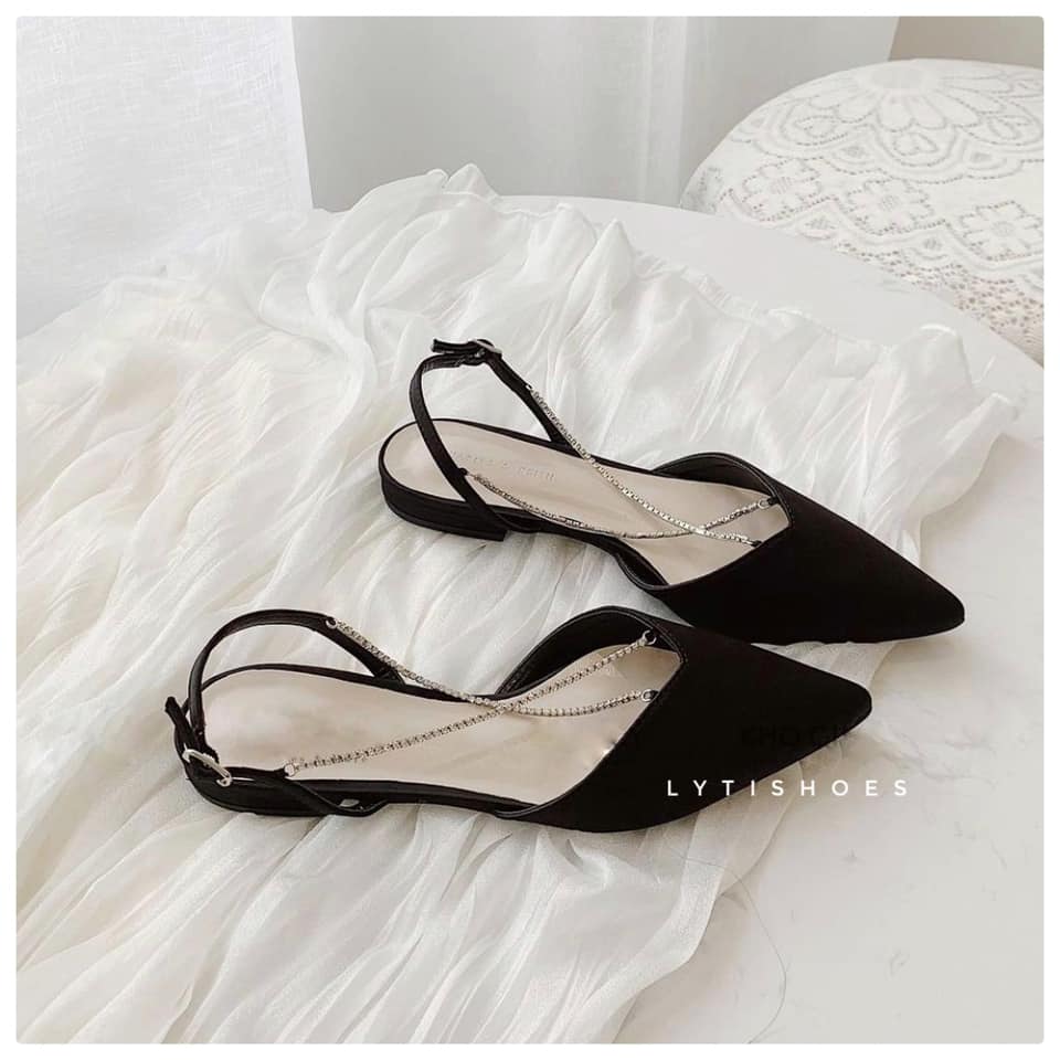 Slingback Mũi Nhọn Dây Đá Chéo Lấp Lánh 2cm và 7cm G54