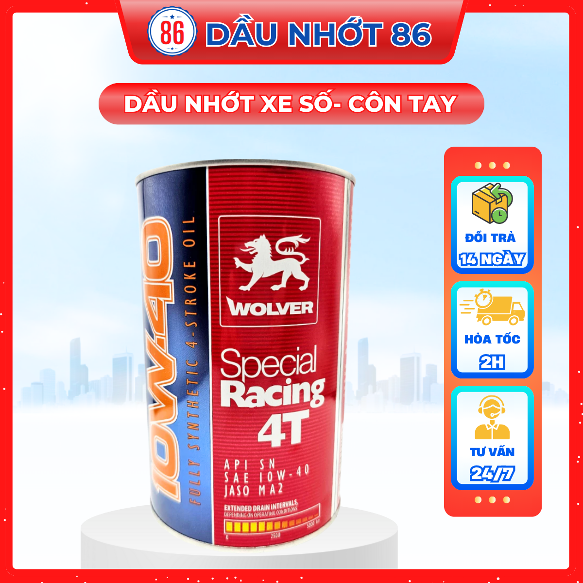 Nhớt siêu cao cấp Wolver Special Racing 10w40 API SN cho xe số côn tay moto tay ga