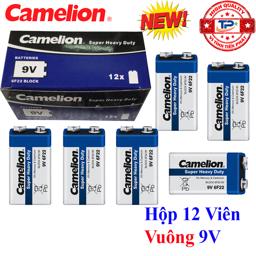 Hộp 12 Viên Pin vuông 9V Camelion Super Heavy Duty Battery - 6F22 (mẫu mới) sử dụng cho nhiều thiết bị
