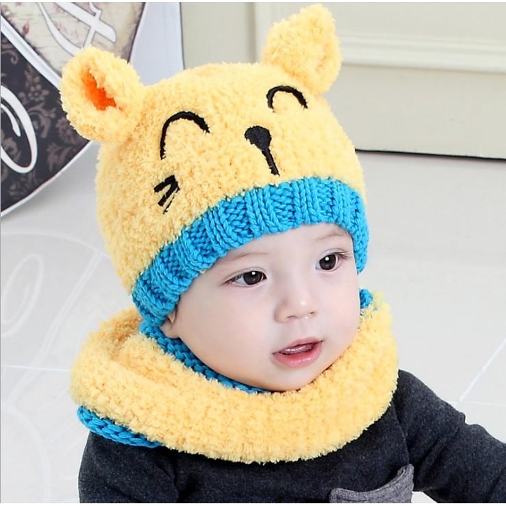 [HCM]Nón Mũ Len Tai Gấu Kèm Khăn Cổ Ấm Cho Bé