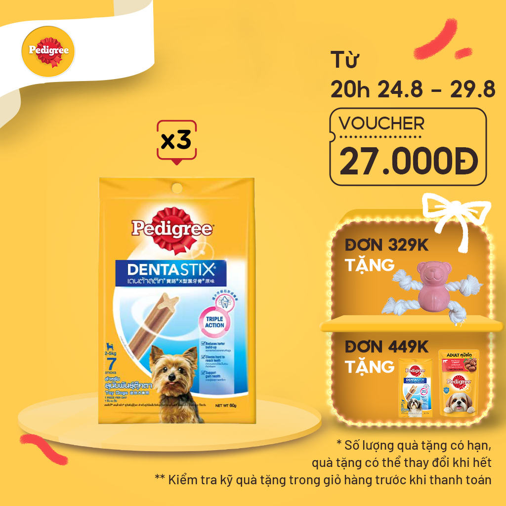 Bộ 3 bánh xương cho chó kiểng Pedigree Dentastix 60g