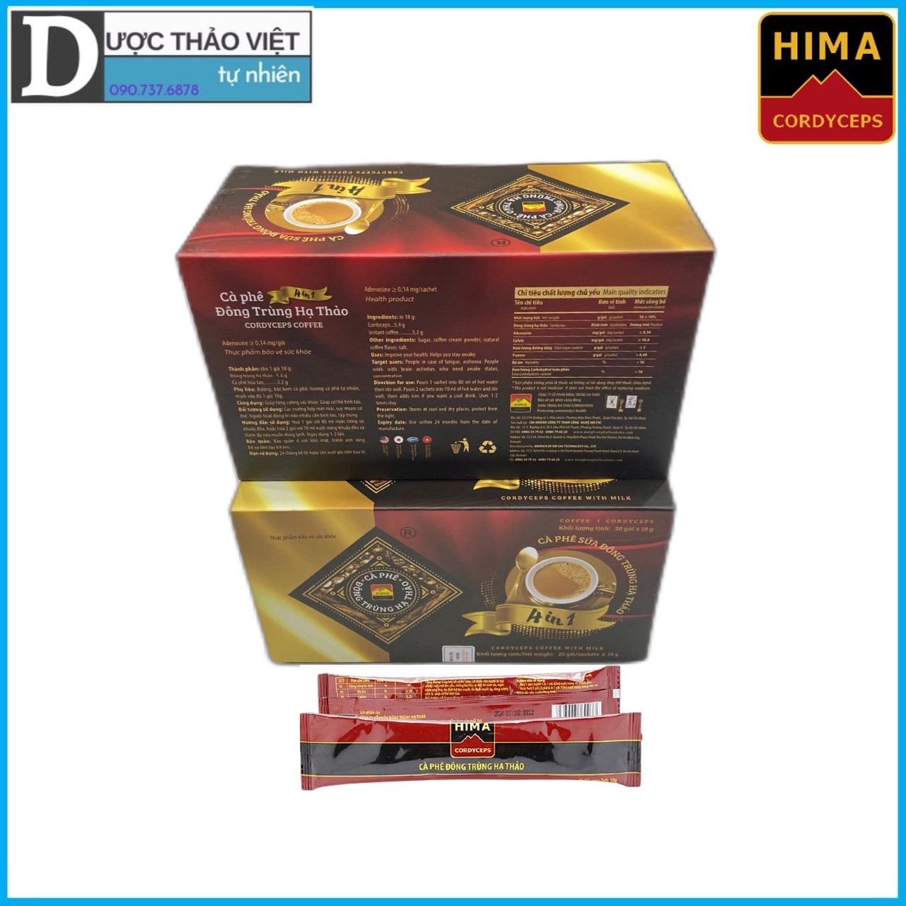 Bộ 2 Hộp Cà Phê Sữa Đông Trùng Hạ Thảo Hima 20 gói/hộp.