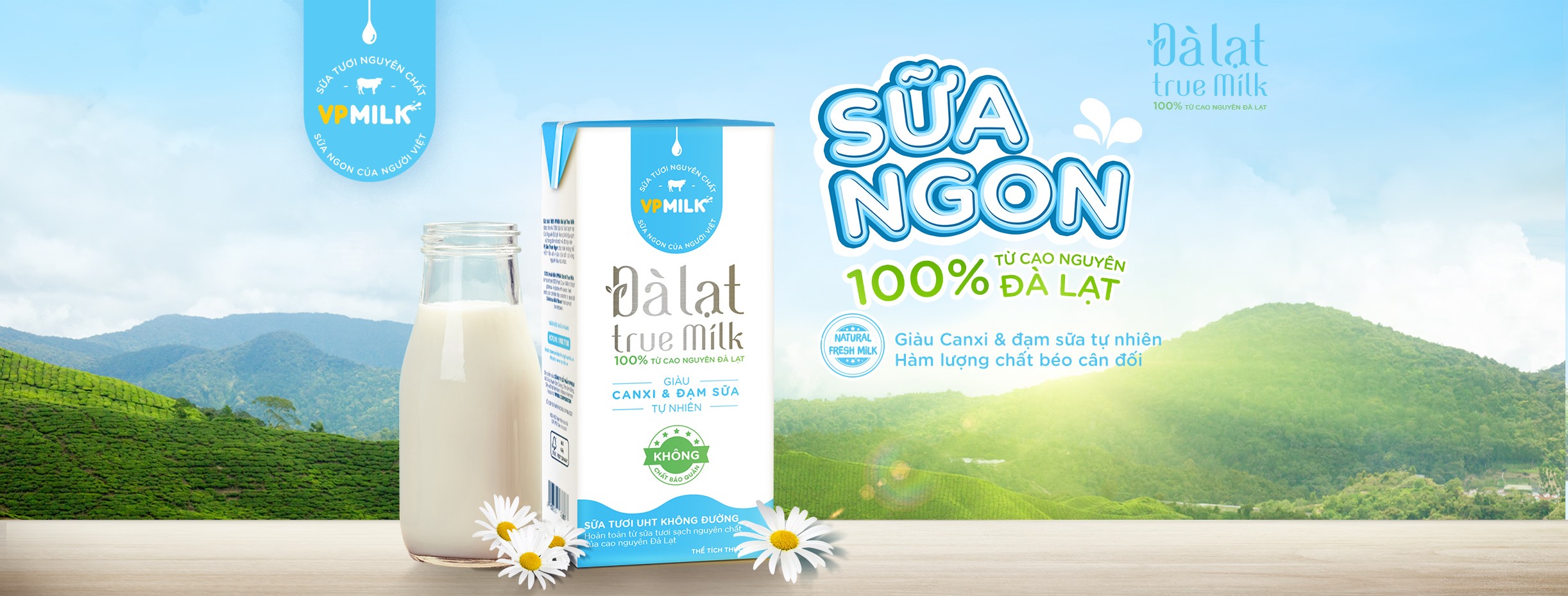 [Thùng 48 hộp 110ml] Sữa Tươi Nguyên Chất UHT Đà Lạt True Milk Ít Đường (Ảnh 1)