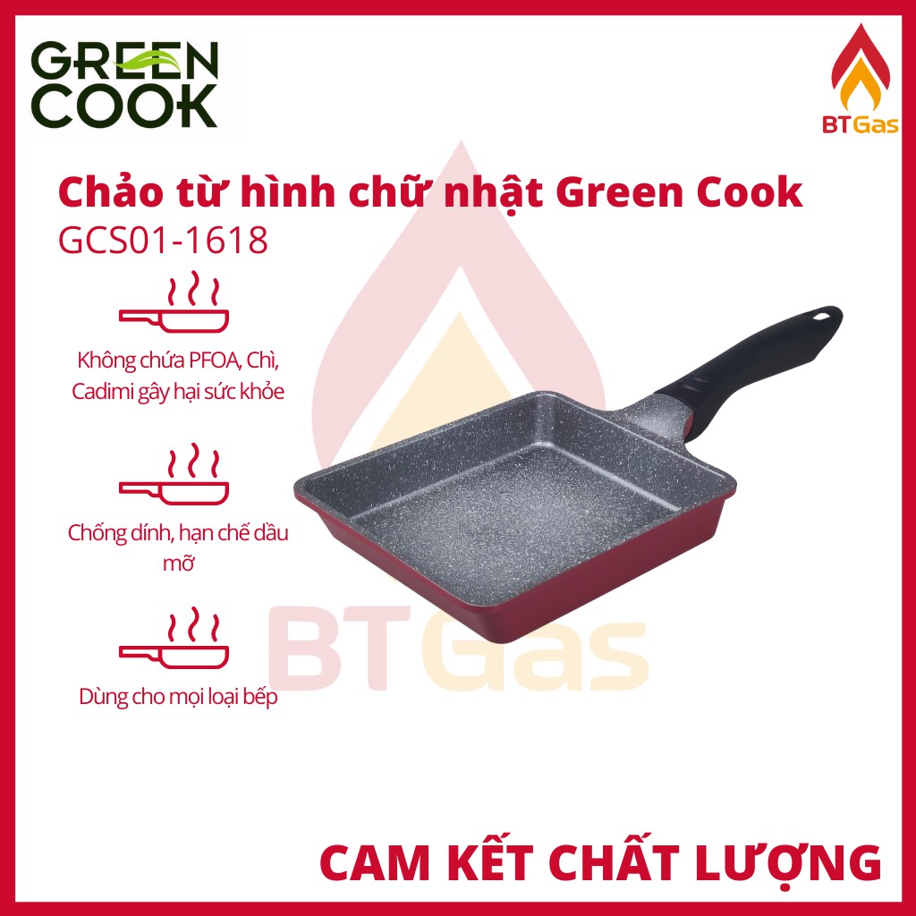 Chảo vuông chiên trứng, chảo vân đá chống dính phong cách Nhật