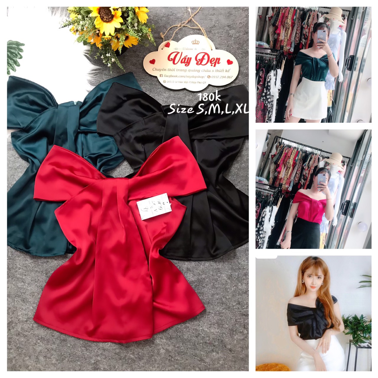 Hình thật 100% áo lụa trễ vai đủ màu đủ size