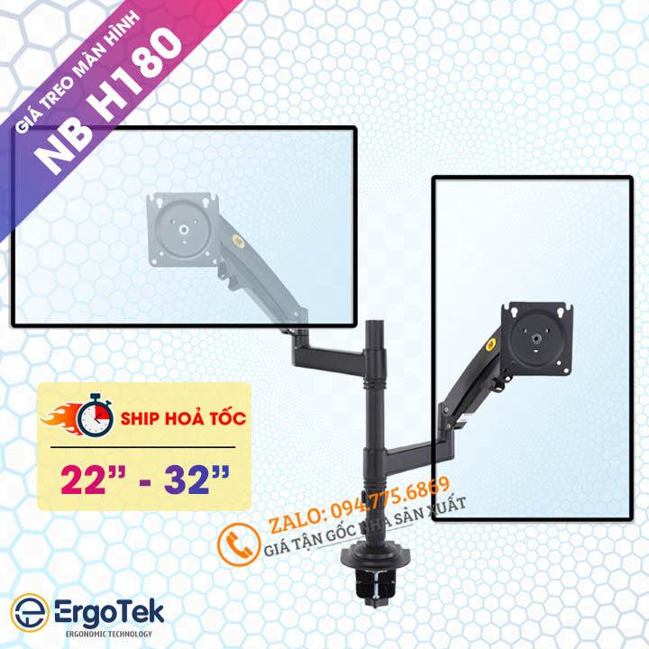 [Xếp Màn Trên Dưới] Giá Treo 2 Màn Hình NB H180 22 - 27 - 32 Inch - Gắn Bàn Xoay 360 Độ [ Ưu Việt Hơn NB F160 ]