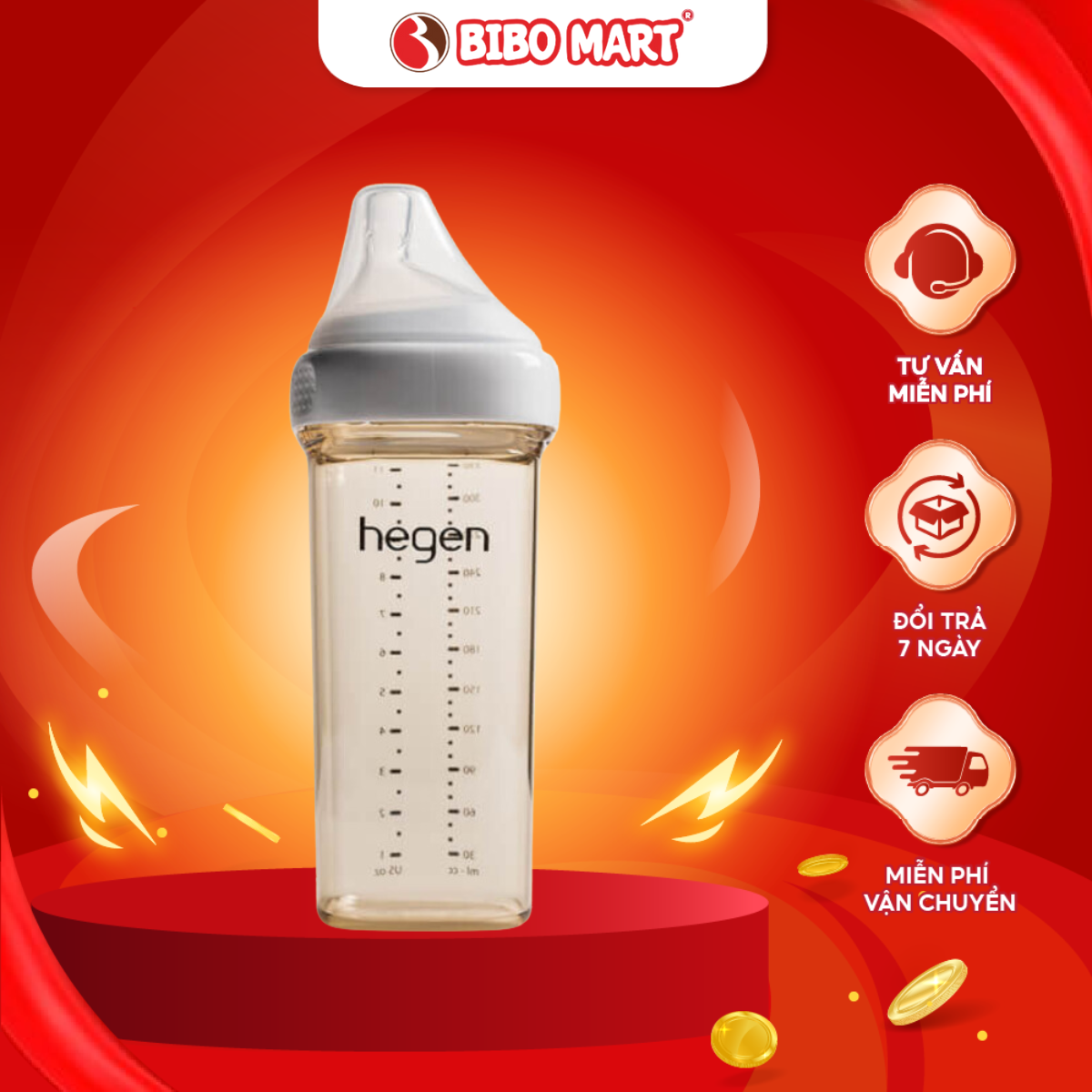 Bình Sữa Hegen Thiết Kế Hình Vuông Hàng Cao Cấp Chính Hãng Dung Tích 330ml - Bibo Mart