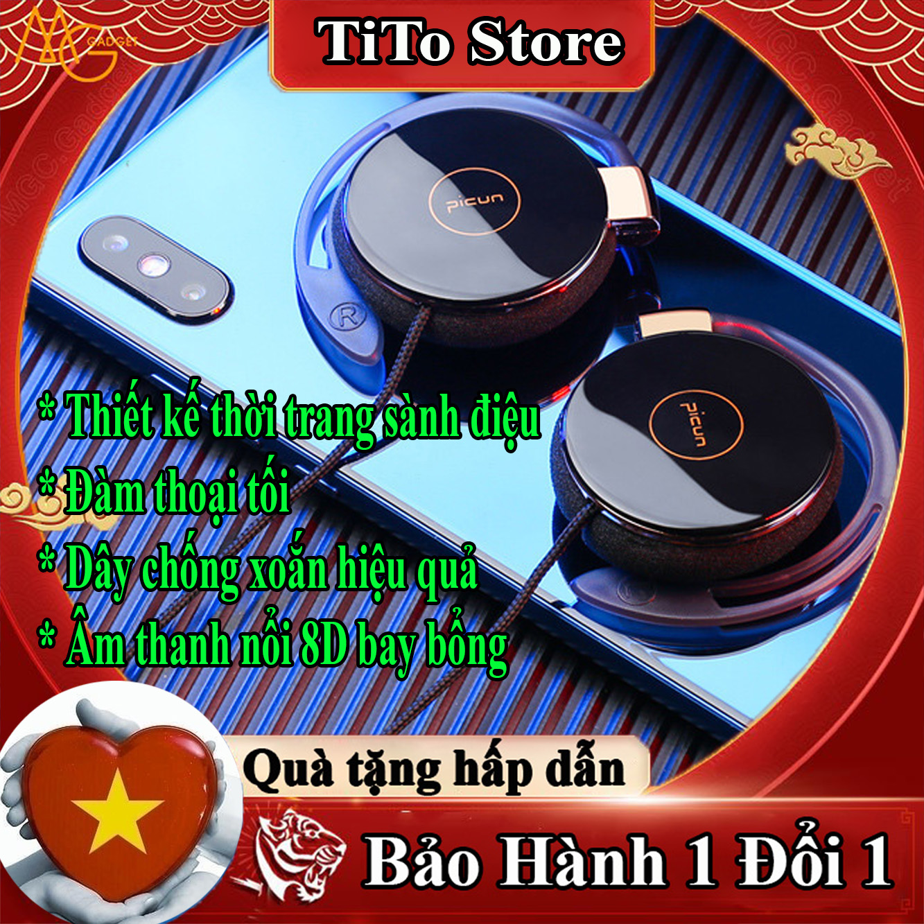 Tai nghe chụp tai Picun,Bass siêu hay,Chống đứt,Bền đẹp,Tai nghe iphone thích hợp các dòng máy samsung,iphone,nokia,sony,xiaomi,airpods,tai nghe bluetooth giá rẻ tai nghe không dây giá rẻ có quà tặng