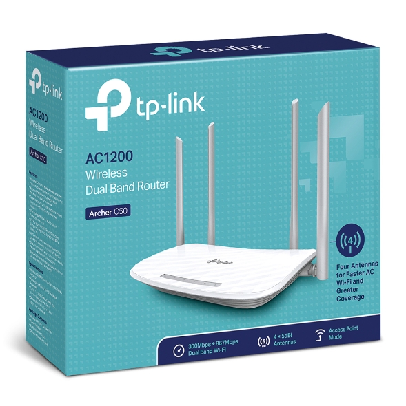 Bộ Phát Sóng Router Wi-Fi Tp-Link Archer C50 AC1200 Băng Tần Kép 5GHz (867Mbps) Và 2.4GHz (300Mbps) - Chính Hãng.