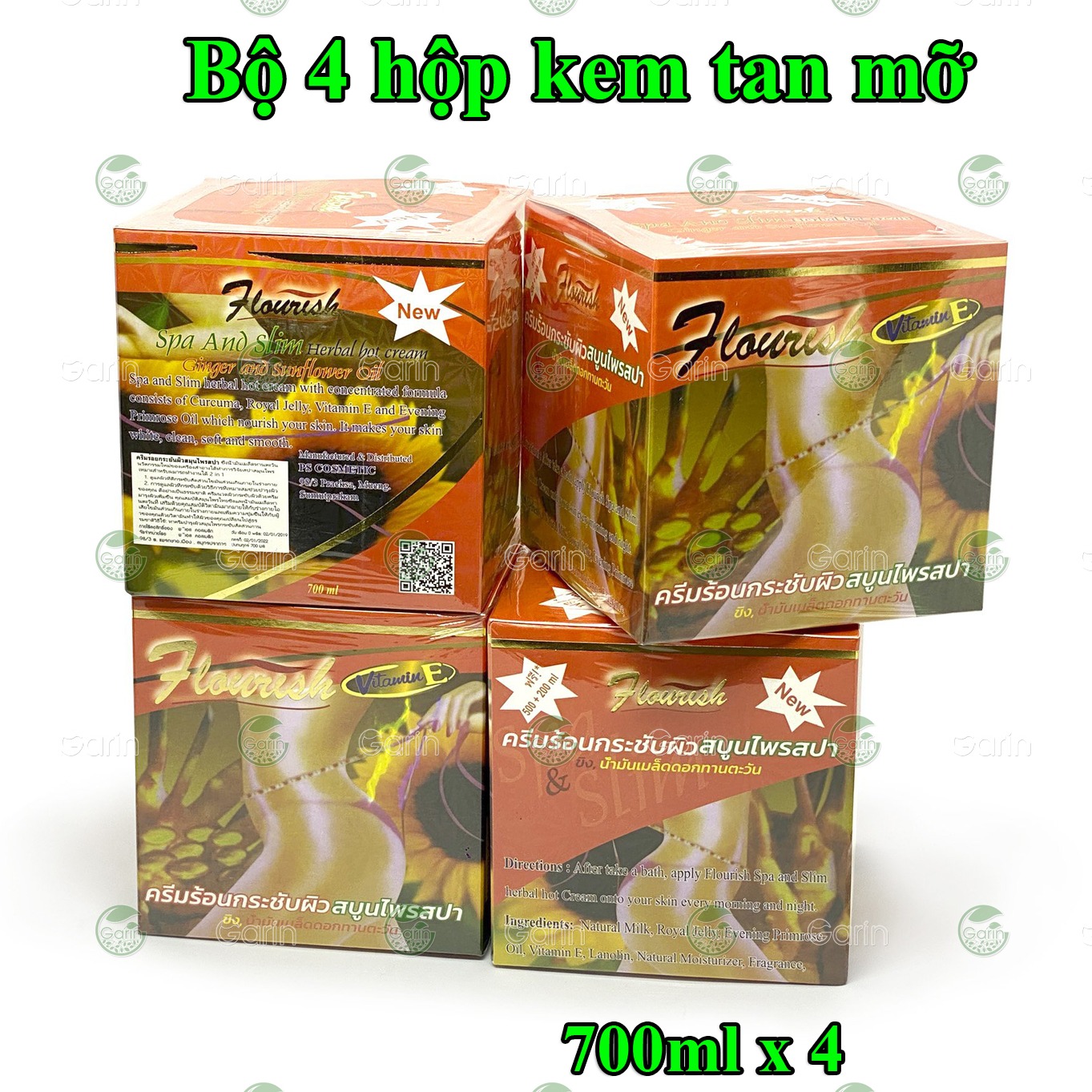 Bộ 4 hộp kem tan mỡ bụng gừng ớt Flourish Thái Lan (700ml x 4) giúp đánh tan mỡ hiệu quả, làm săn chắc vùng bụng, hông, eo, mông và đùi, cho dáng vóc luôn gọn gàng hơn