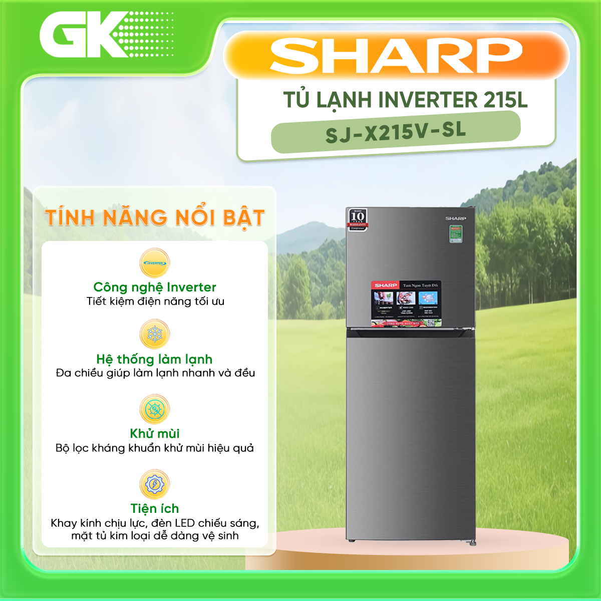 Tủ lạnh sharp inverter 197 lít sj-x215v-sl - giao hàng toàn quốc