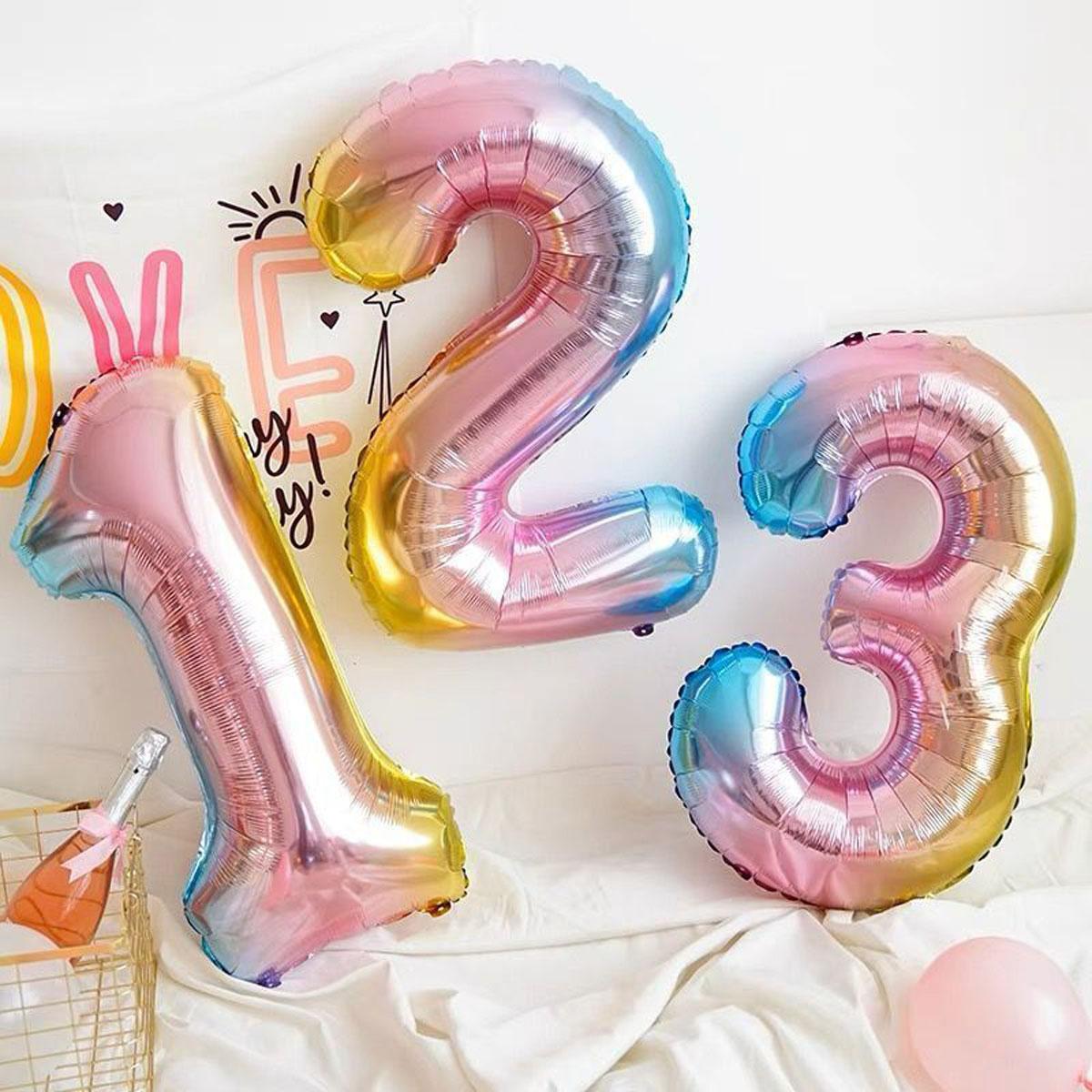 Bong bóng số từ 0 - 9 size 32inch 70cm màu cầu vồng trang trí sinh nhật