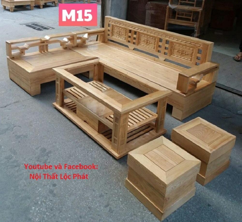Bộ bàn ghế phòng khách sofa gỗ hộp gỗ gõ đỏ mẫu 77