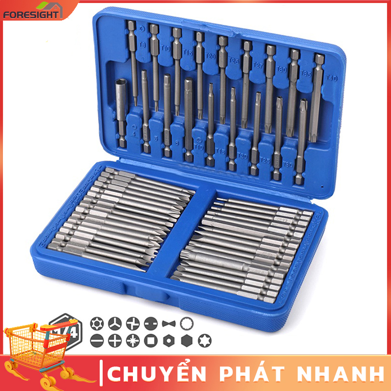 Bộ mũi vặn vít đa năng chuôi lục giác 6.35mm 50 chi tiết - Đầu hoa thị,lục giác,hoa thị lỗ,2 cạnh,4 cạnh