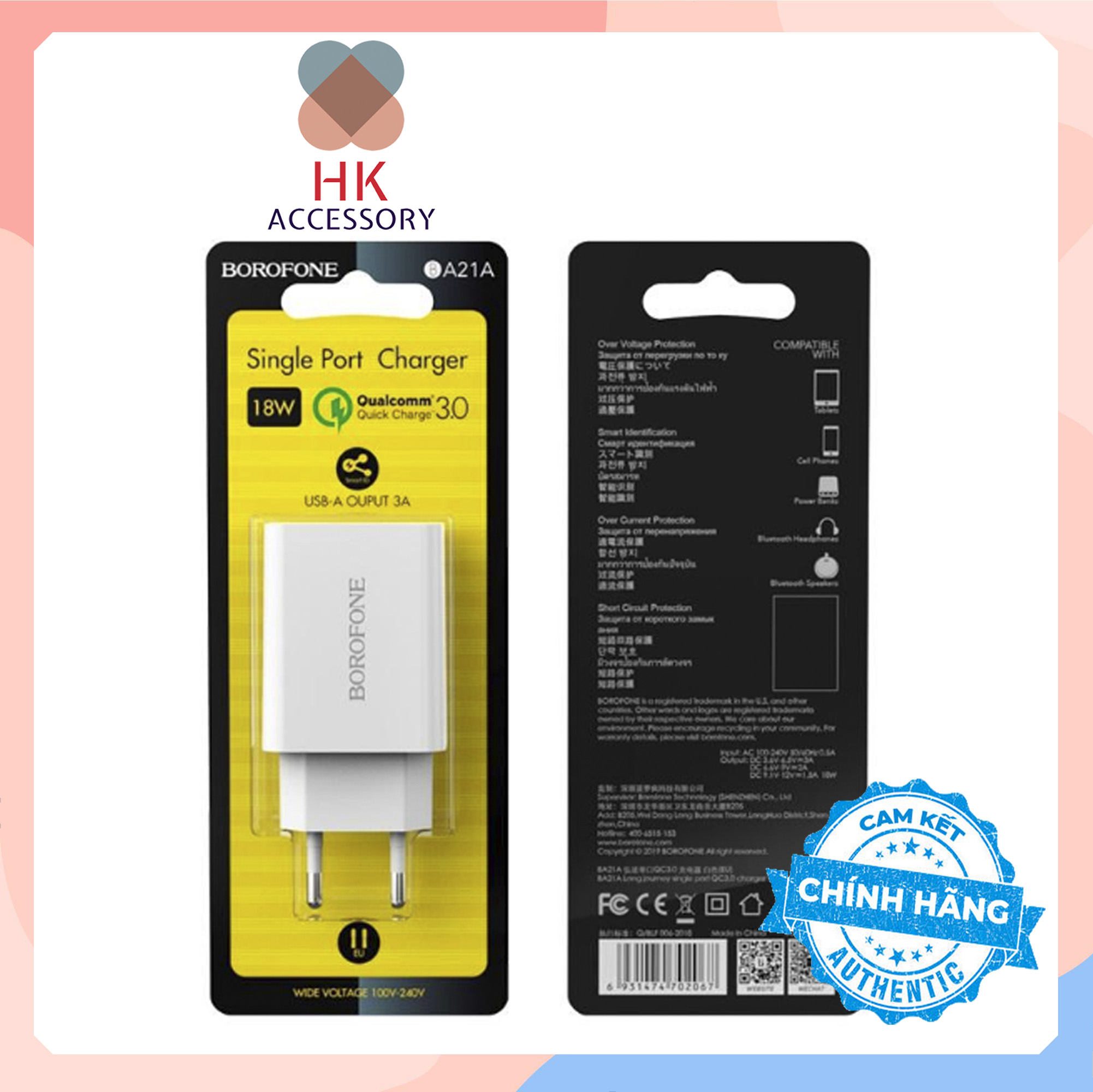 Củ sạc nhanh 18w borofone ba21a hàng chính hãng