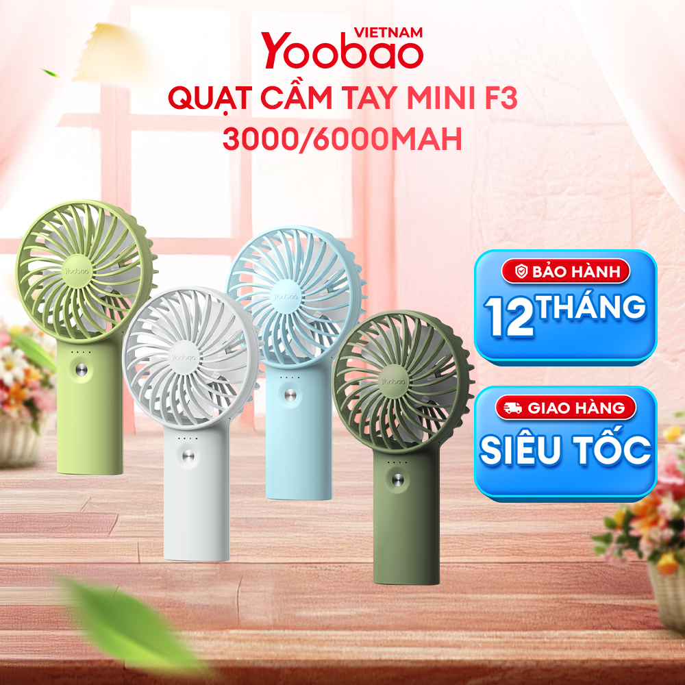   VOUCHER 5%  Quạt sạc tích điện mini cầm tay có thể đặt bàn Yoobao F3 3000  6000 mAh có thể chạy 26 giờ liên tục - Hãng phân phối chính thức - Bảo hành 12 tháng 