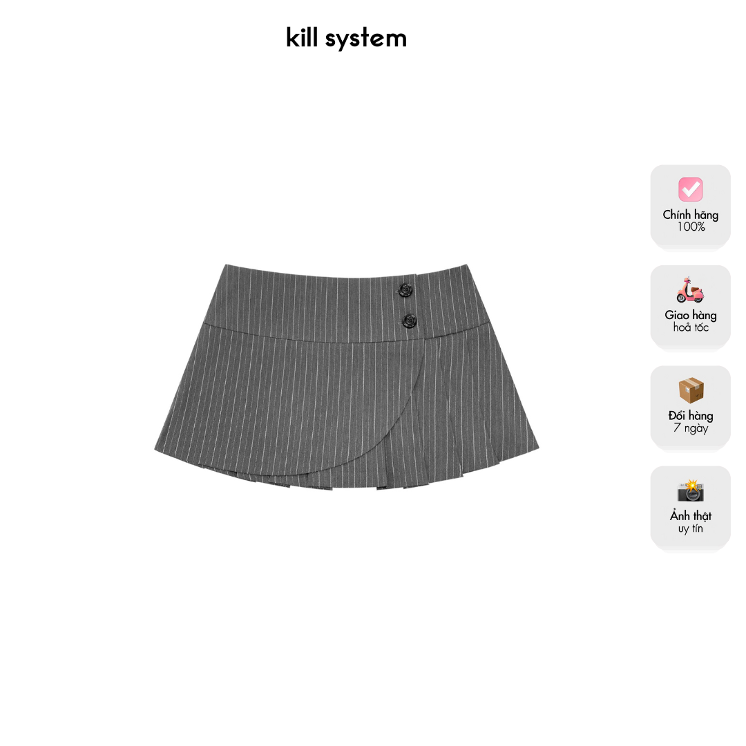  Chân váy ngắn cạp trễ xếp ly Misochu vạt chéo đính cúc - Killsystem 
