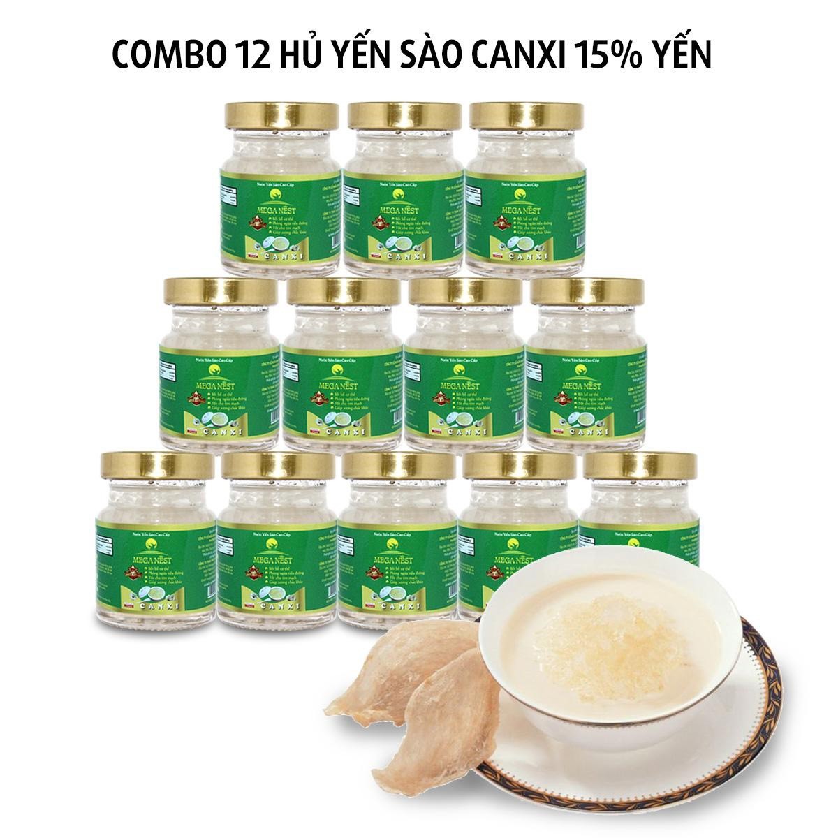 COMBO 12 HỦ YẾN SÀO CAO CẤP 15% YẾN  - YẾN CANXI CHO NGƯỜI LỚN