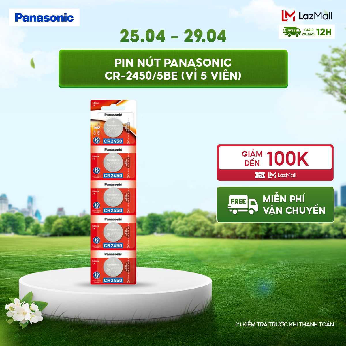 Vỉ 5 viên Pin nút Panasonic CR-2450/5BE – Hàng Chính Hãng
