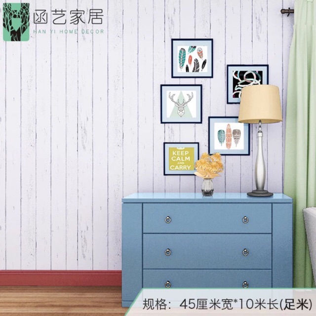 10mét giấy dán tường giả gỗ trắng khổ rộng 45cm có keo dán sẵn