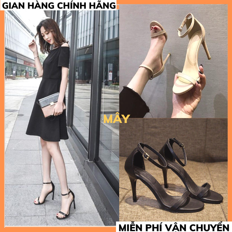 Giày cao gót nhọn đen mờ quai ngang mờ 7p ,dép cao gót nhọn ,sandal nữ cao gót MAY2 Dép sandal cao gót