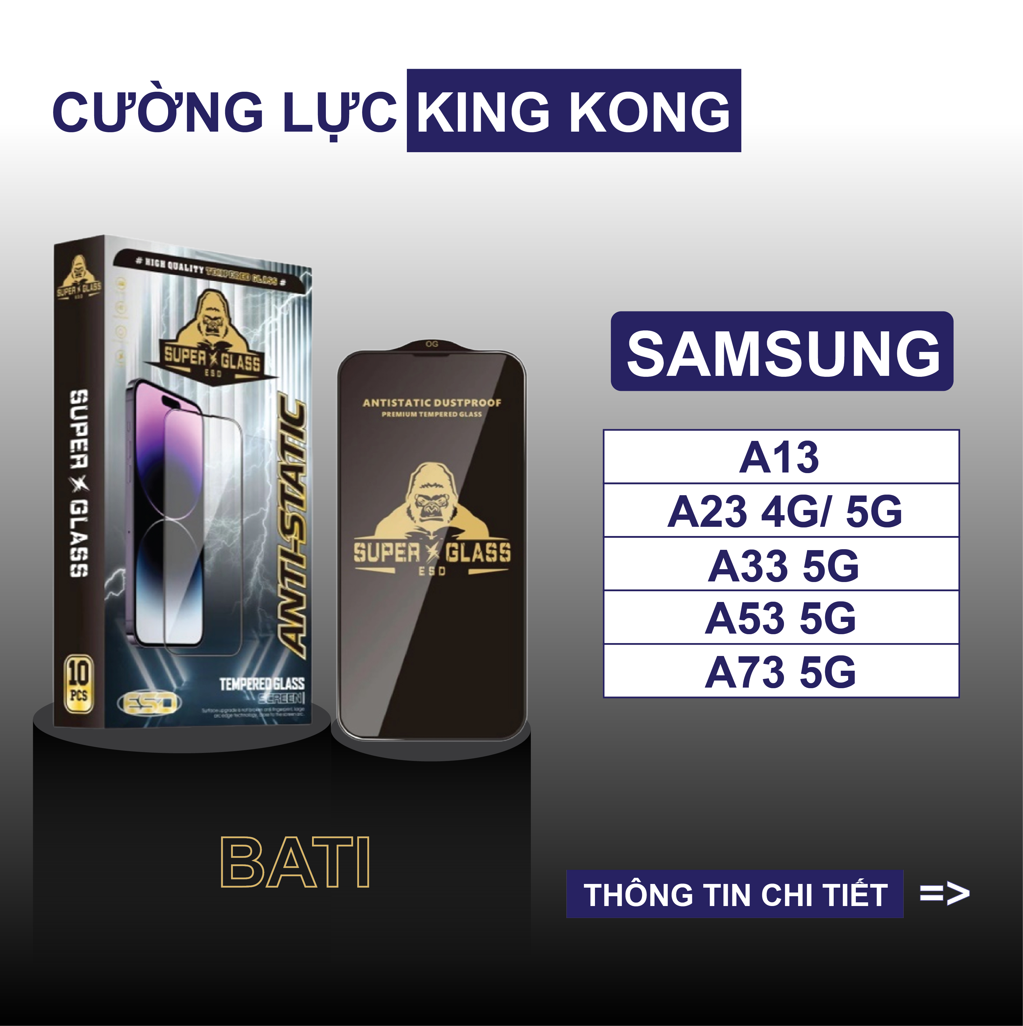 Kính cường lực KINGKONG full màn Samsung Galaxy A13/ A23 5G/ A33 5G/ A53 5G/ A73 5G Miếng dán bảo vệ màn hình cho Galaxy