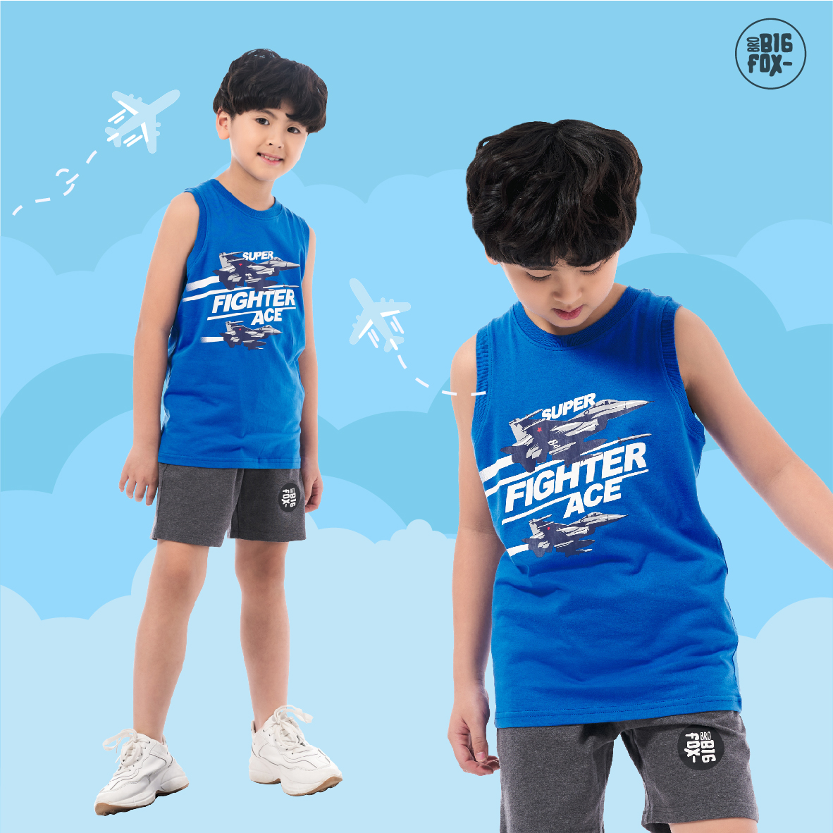 Áo bé trai size đại áo ba lỗ cho bé chất cotton phong cách Âu Mỹ hình in Fighter 11 - 37 kg QATE