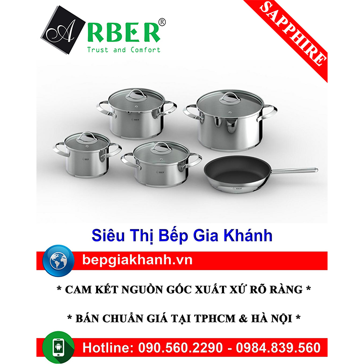 Bộ nồi từ cao cấp Arber SAPPHIRE 5 món bộ nồi bếp từ bộ nồi đáy từ bộ nồi điện từ bộ nồi chảo từ bộ nồi từ bộ nồi bếp từ elo bộ nồi bếp từ elmich bộ nồi inox bộ nồi sunhouse