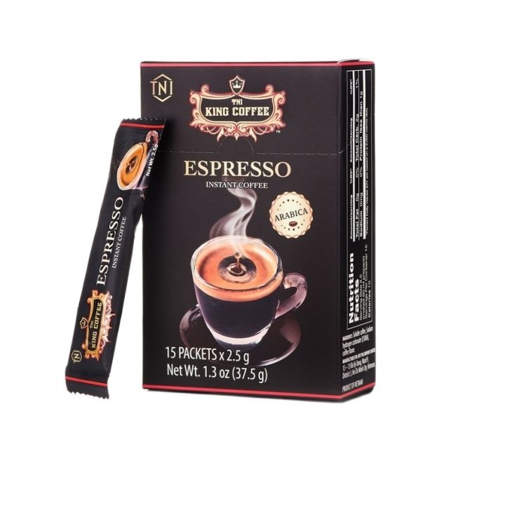 Date 05/2025 cà phê đen hòa tan espresso king coffee - hộp 15 gói x 2.5g