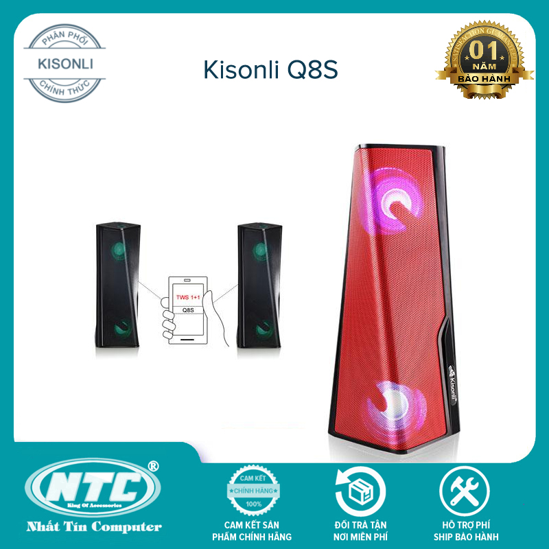 Loa bluetooth Kisonli Q8S led kiểu soắn cực đẹp - hỗ trợ kết nối cùng lúc 2 loa - Hãng phân phối chính thức