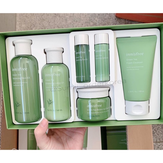 [Bộ Set 6 Món] Dưỡng Da Innisfree Trà Xanh Ngừa Mụn, Trắng Sáng Mịn Màng