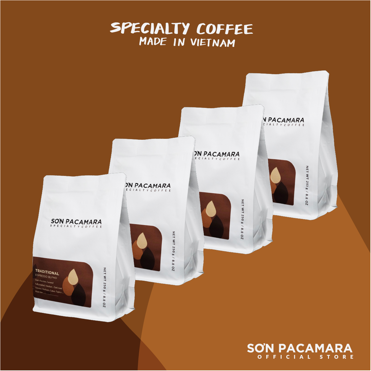(TIẾT KIỆM 50K) Combo 1KG Cà Phê Pha Phin Sơn Pacamara Traditional, 100% Arabica, Rang Đậm, Đắng Nhẹ Gói 250gr/500gr
